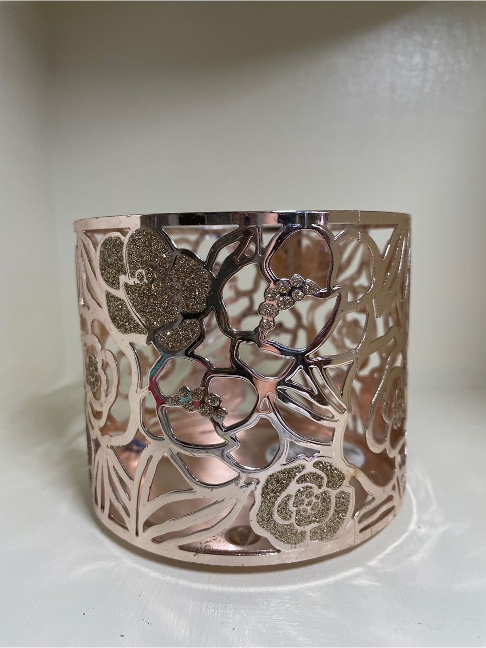 Rose Gold Floral Cutout Candle Holder with Glitter Accents by BBW